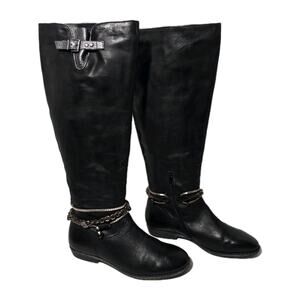 Women's OTBT Trout Creek Black Leather Tall Riding Boots Ankle Wrap Sz 11 M